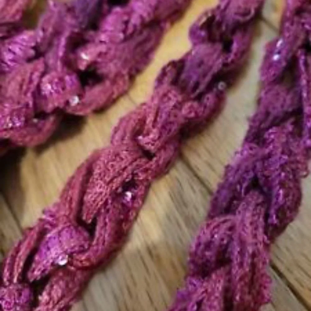 Handmade Raspberry w/ Gold Sequins Rope Braided/Chain link Infinity Scarf ~ NEW - Picture 2 of 2